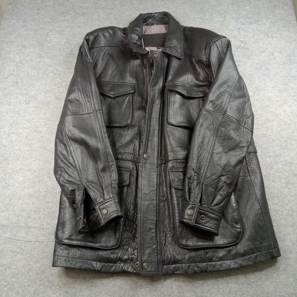 Canyon Ridge Coat Mens XLT Black Lamb Leather Overcoat Zip Pockets Insulated